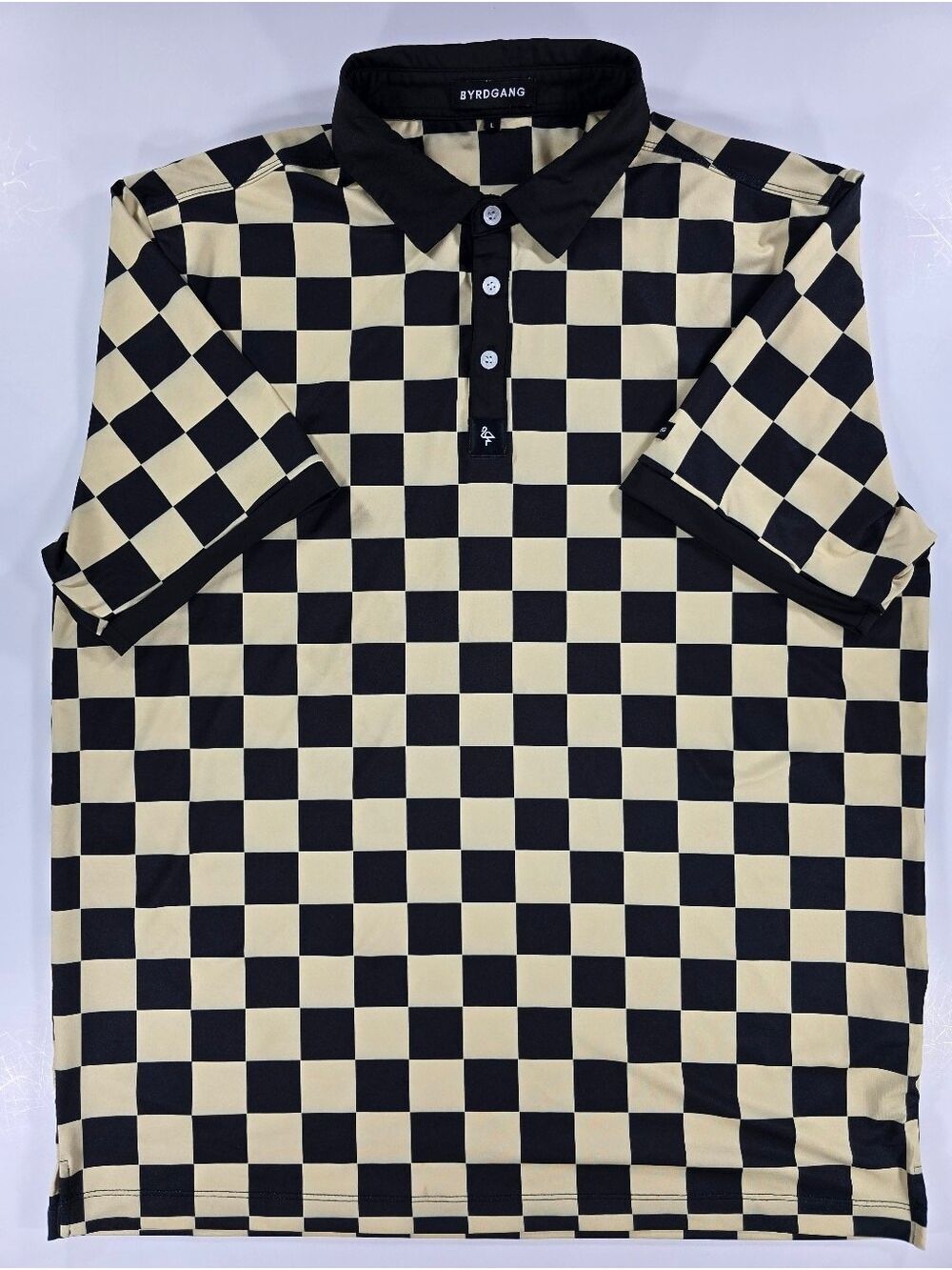 BYRD GANG BYRDGANG Golf Polo Performance T Shirt Checkers Print Men Large Chess